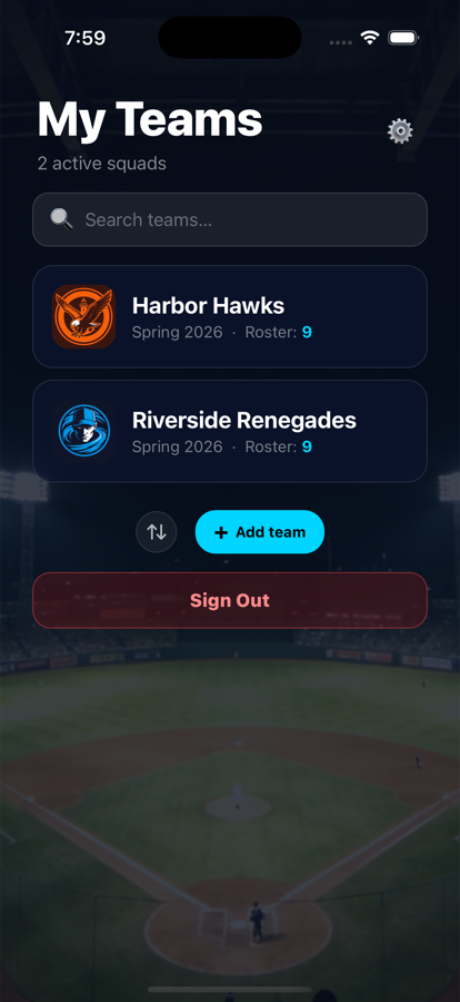 My Teams screen in OnDeck DJ